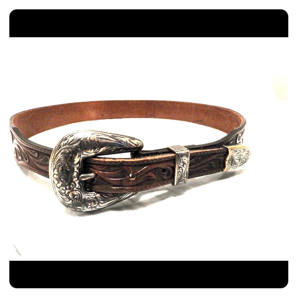 Tony Lama Western Leather Tooled Mens Belt 36